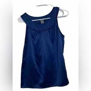 Ann Taylor Women Petites Navy Blue Satin Blouse Top Sleeveless Sz 10P Career
